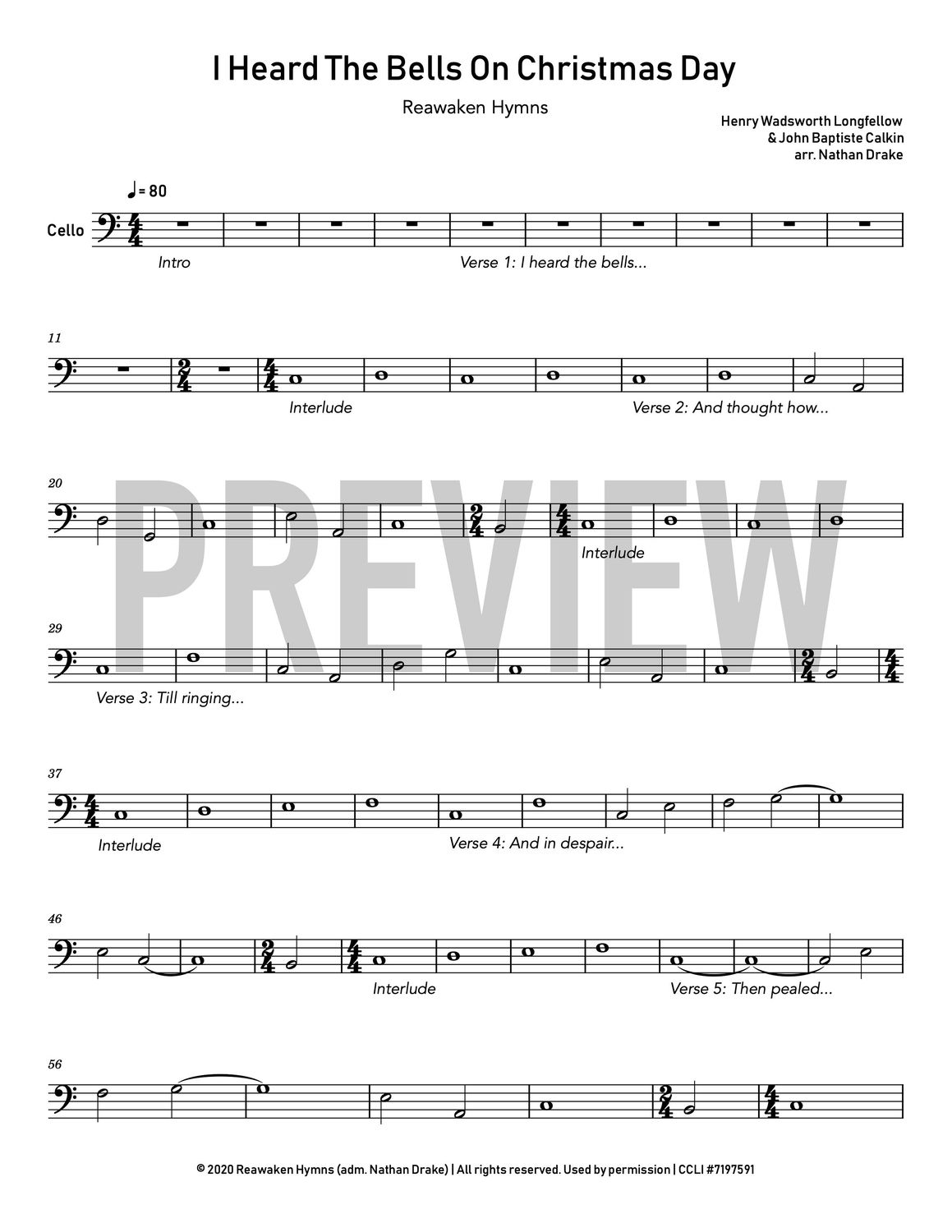 I Heard The Bells On Christmas Day - Cello Sheet Music