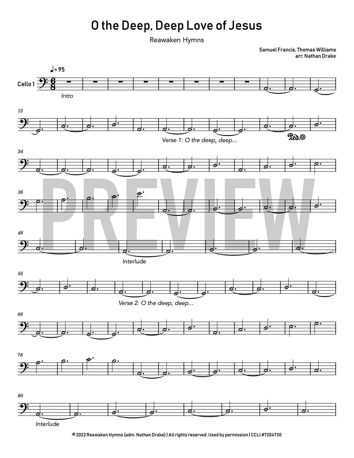 O the Deep Deep Love of Jesus - Cello Sheet Music (2 parts)