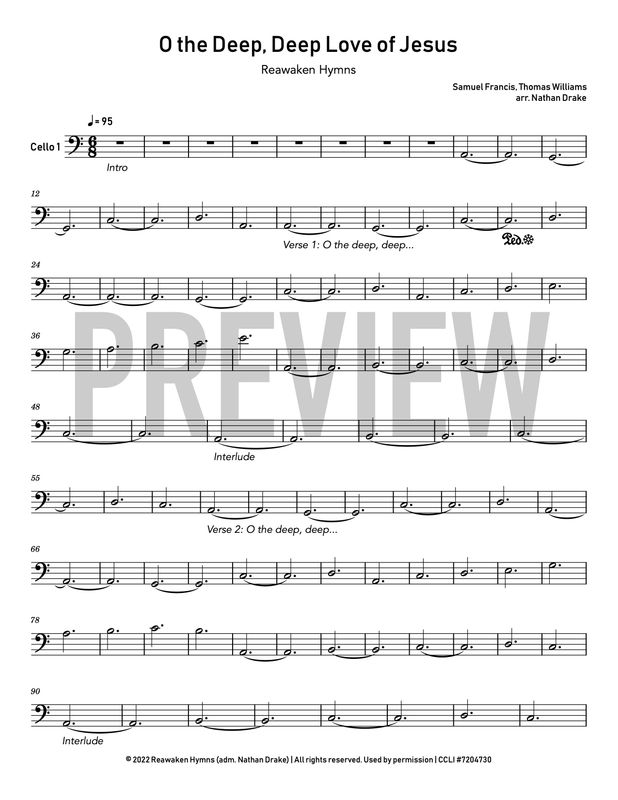 O the Deep Deep Love of Jesus - Cello Sheet Music (2 parts)