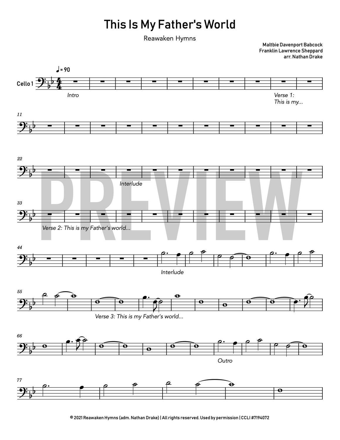 This Is My Father&#39;s World - Cello Sheet Music (2 parts)