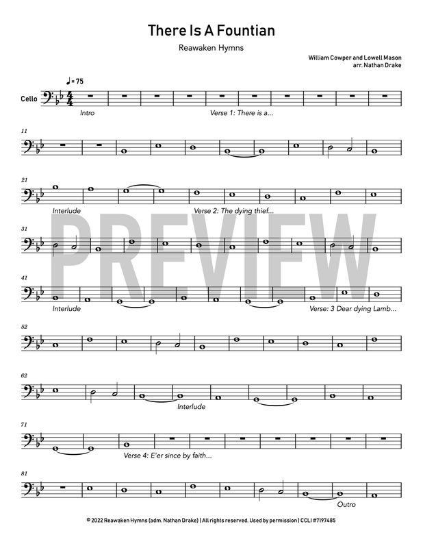 There is a Fountain - Cello Sheet Music