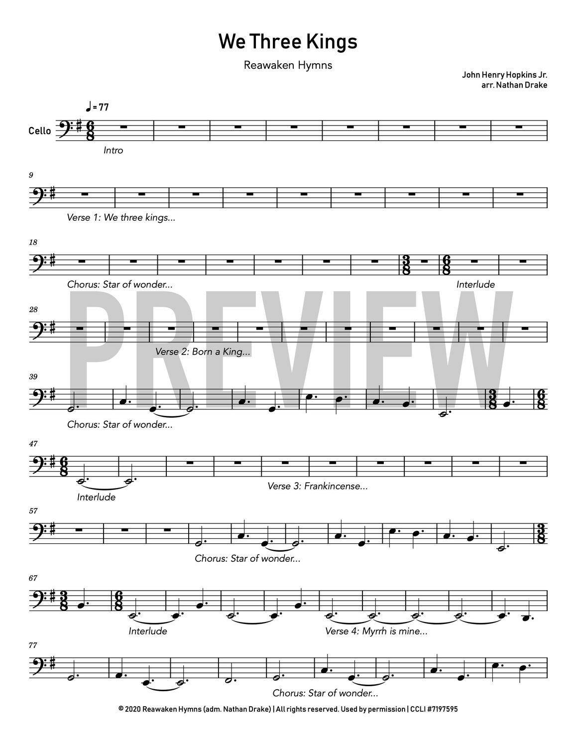 We Three Kings - Cello Sheet Music