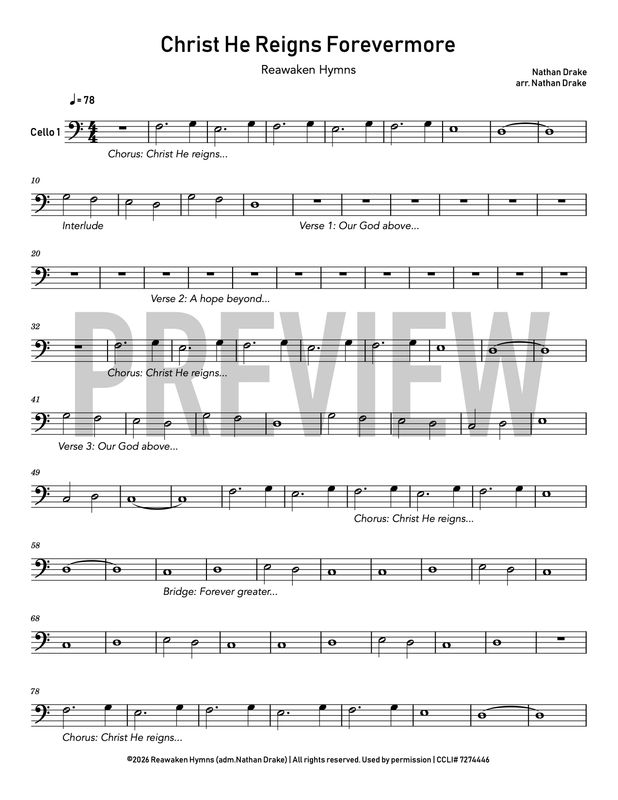 Christ He Reigns Forevermore - Cello Sheet Music