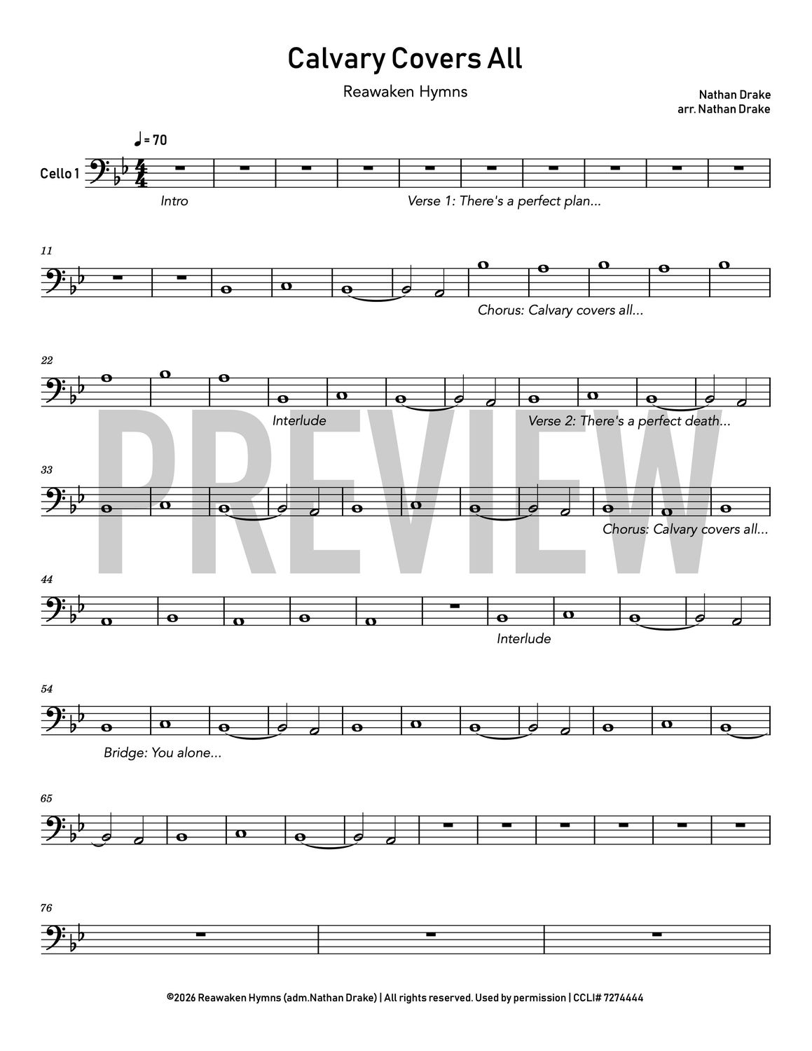 Calvary Covers All - Cello Sheet Music