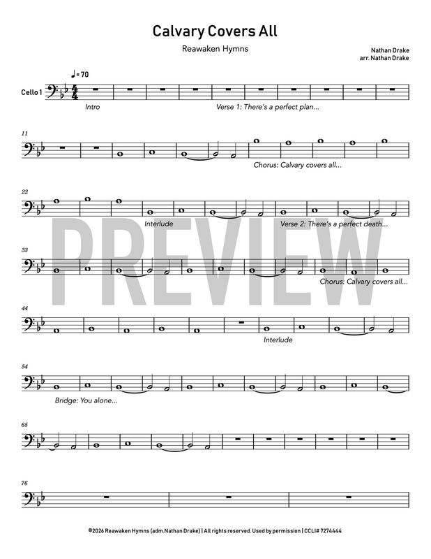 Calvary Covers All - Cello Sheet Music