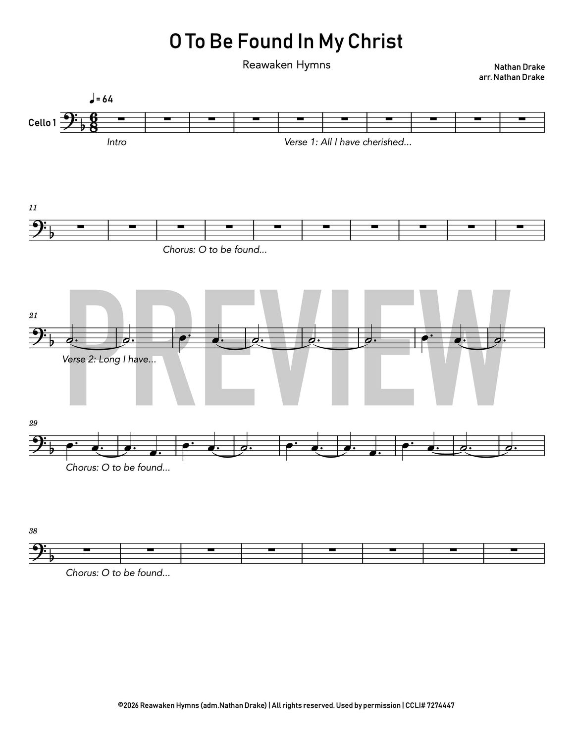 O to Be Found In My Christ - Cello Sheet Music