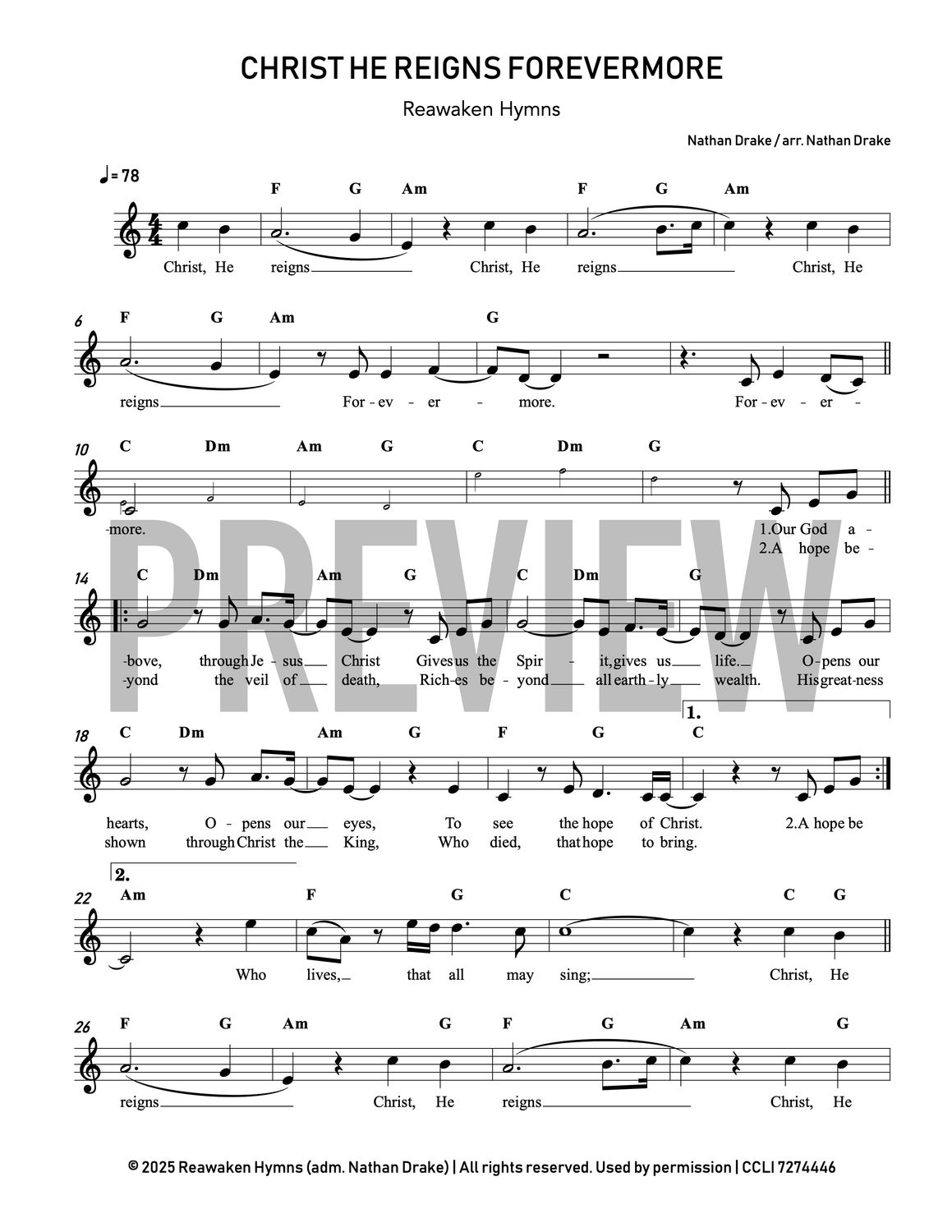 Christ He Reigns Forevermore - Lead Sheet