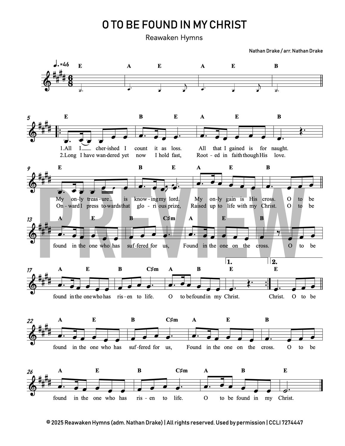 O To Be Found In My Christ - Lead Sheet