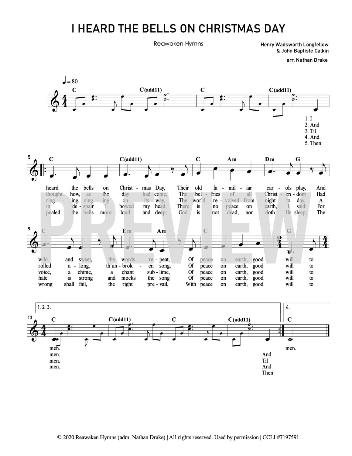 I Heard The Bells On Christmas Day - Lead Sheet