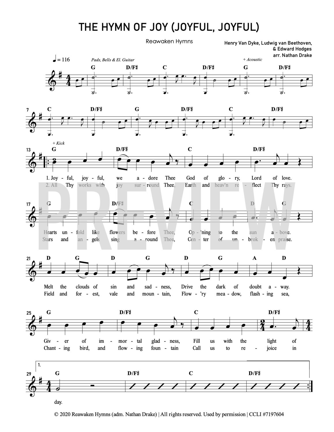 The Hymn of Joy (Joyful Joyful) - Lead Sheet