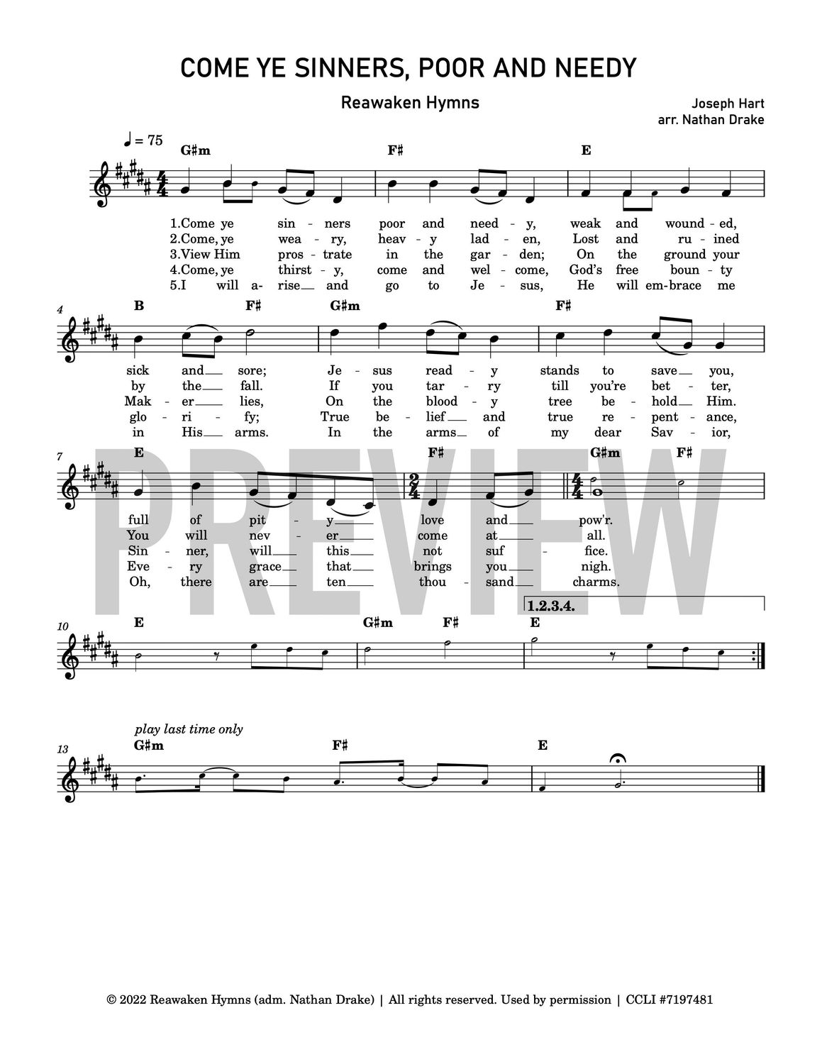 Come Ye Sinners Poor and Needy - Lead Sheet