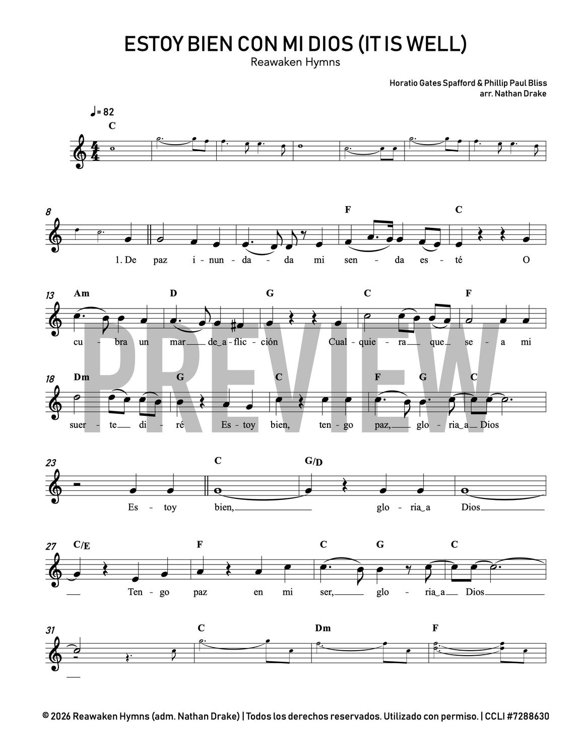 Estoy Bien Con Mi Dios (It Is Well) - Lead Sheet