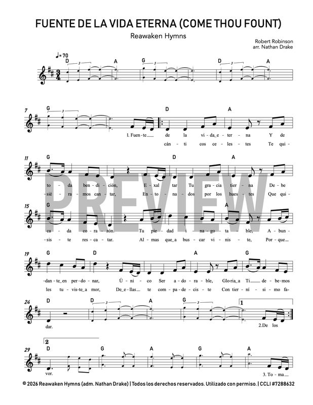 Fuente de la Vida Eterna (Come Thou Fount) - Lead Sheet