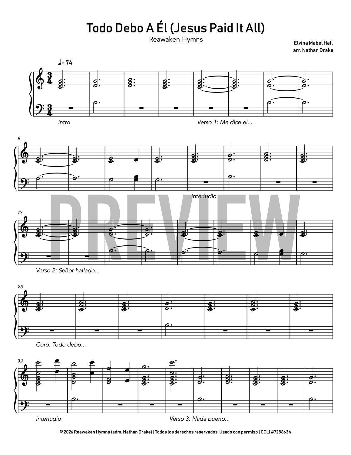 Todo Debo A Él (Jesus Paid It All) - Piano Sheet Music
