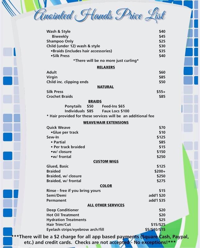 Anointed Hands Price List