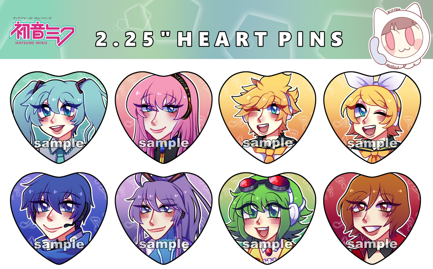 Vocaloids Heart Pins