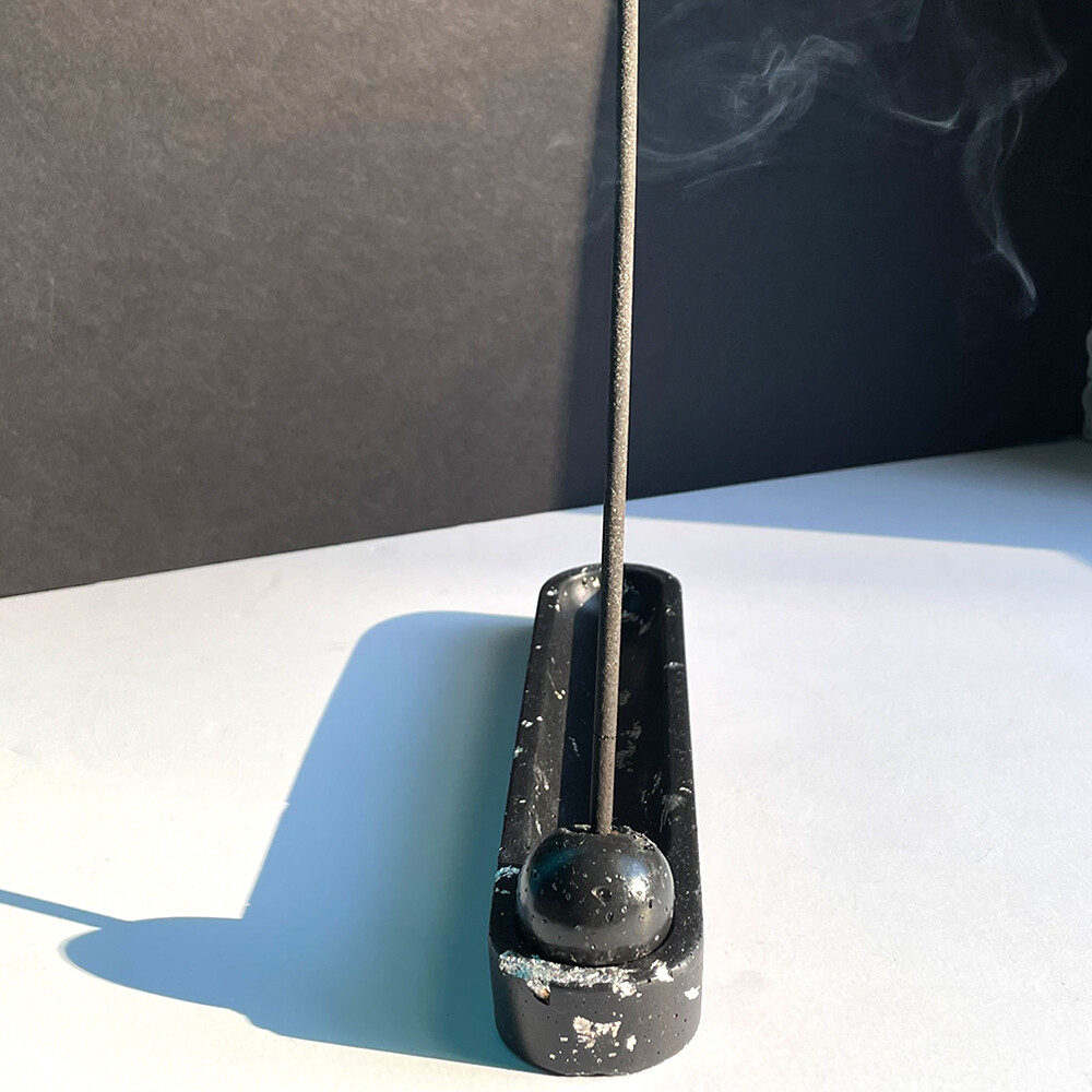 Black Cement Incense Burner Infused with Silver Leaf