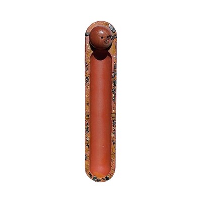 Red and Orange Incense Burner with Black Tourmaline, Yellow Jasper and Gold Mica