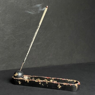 Black Incense Burner with Red Jasper, Gold Leaf, and Gold Mica