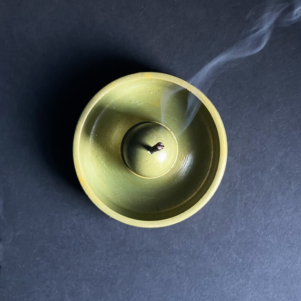 Green Censer Bowl Infused with Metallic Mica Pigments