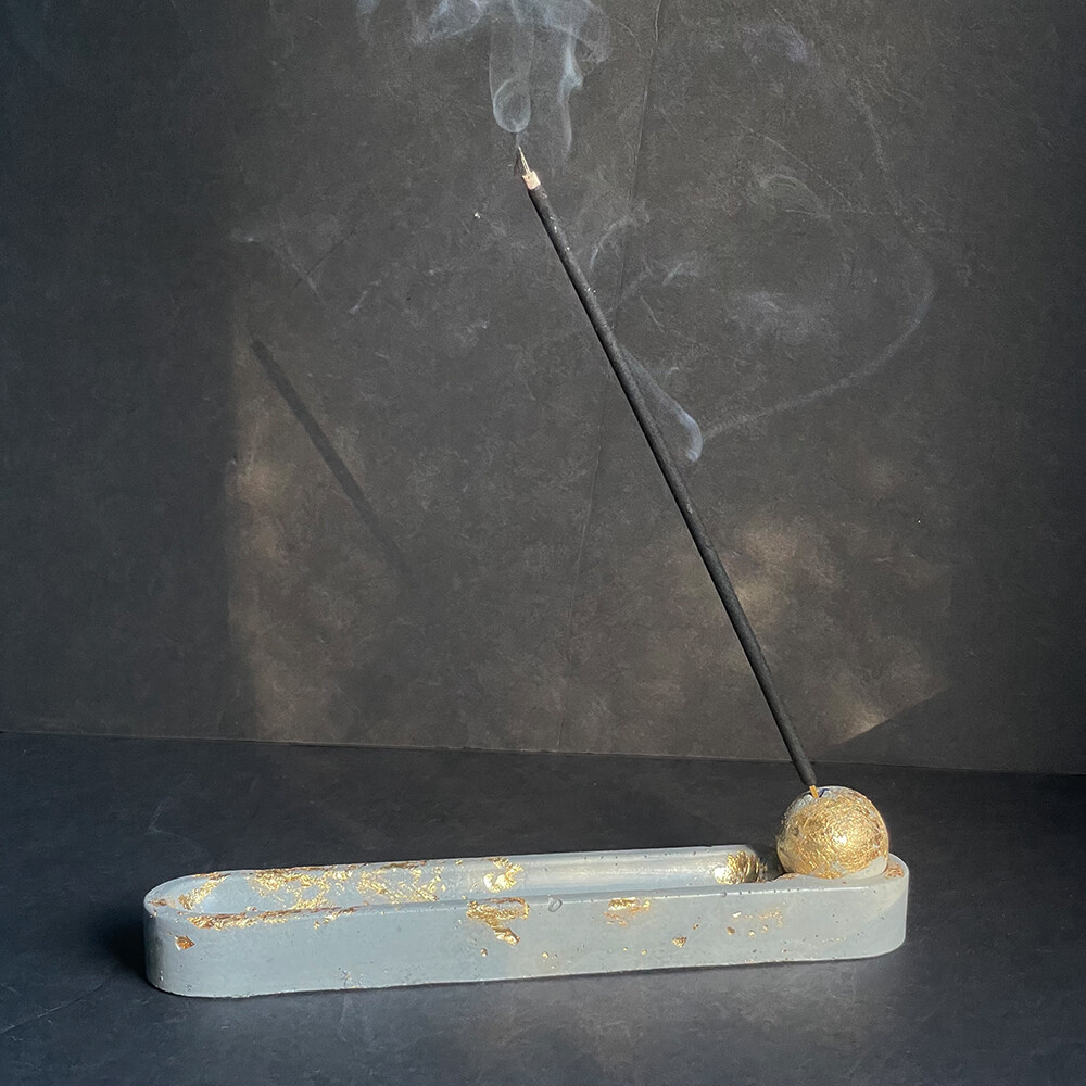 Gray Incense Burner with Gold Leaf