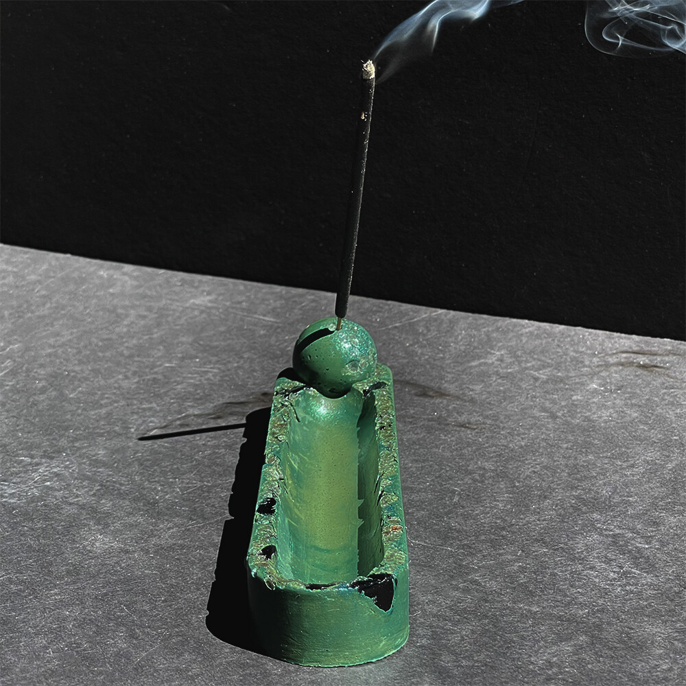 Green Incense Burner with Obsidian and Silver Mica