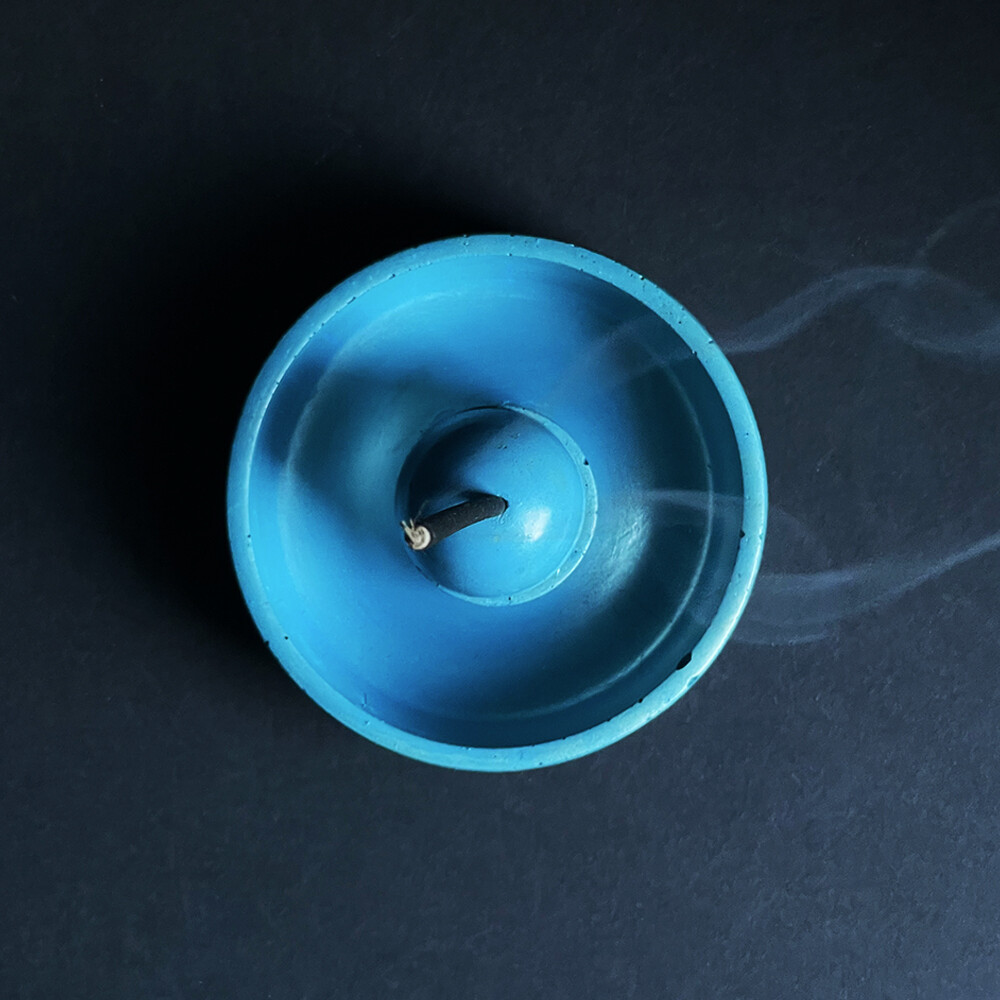 Blue Censer Bowl Infused with Metallic Mica Pigments