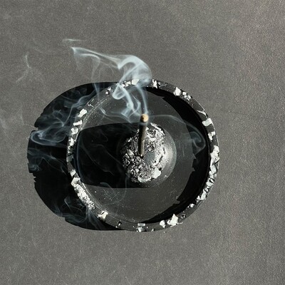 Black Incense Burner and Tray Infused with Moonstone