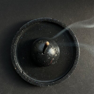 Black Incense Burner and Tray with Holographic Glitter