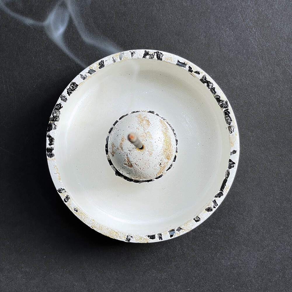 White Censer Bowl Infused with Black Tourmaline and Gold Leaf