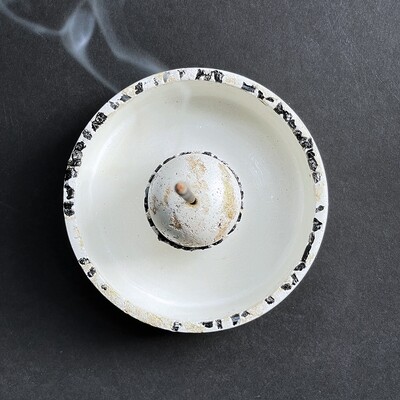 White Censer Bowl Infused with Black Tourmaline and Gold Leaf