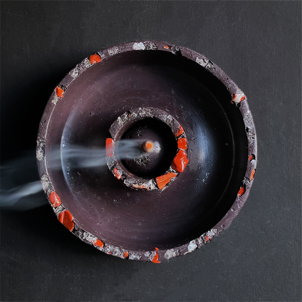 Purple Censer Bowl with Silver Leaf and Red Jasper