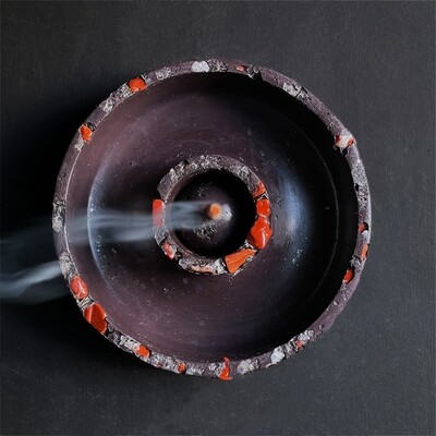 Purple Censer Bowl with Silver Leaf and Red Jasper
