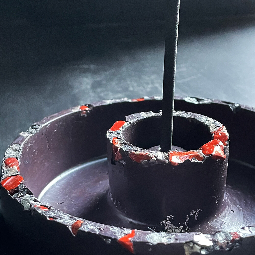 Purple Censer Bowl with Silver Leaf and Red Jasper