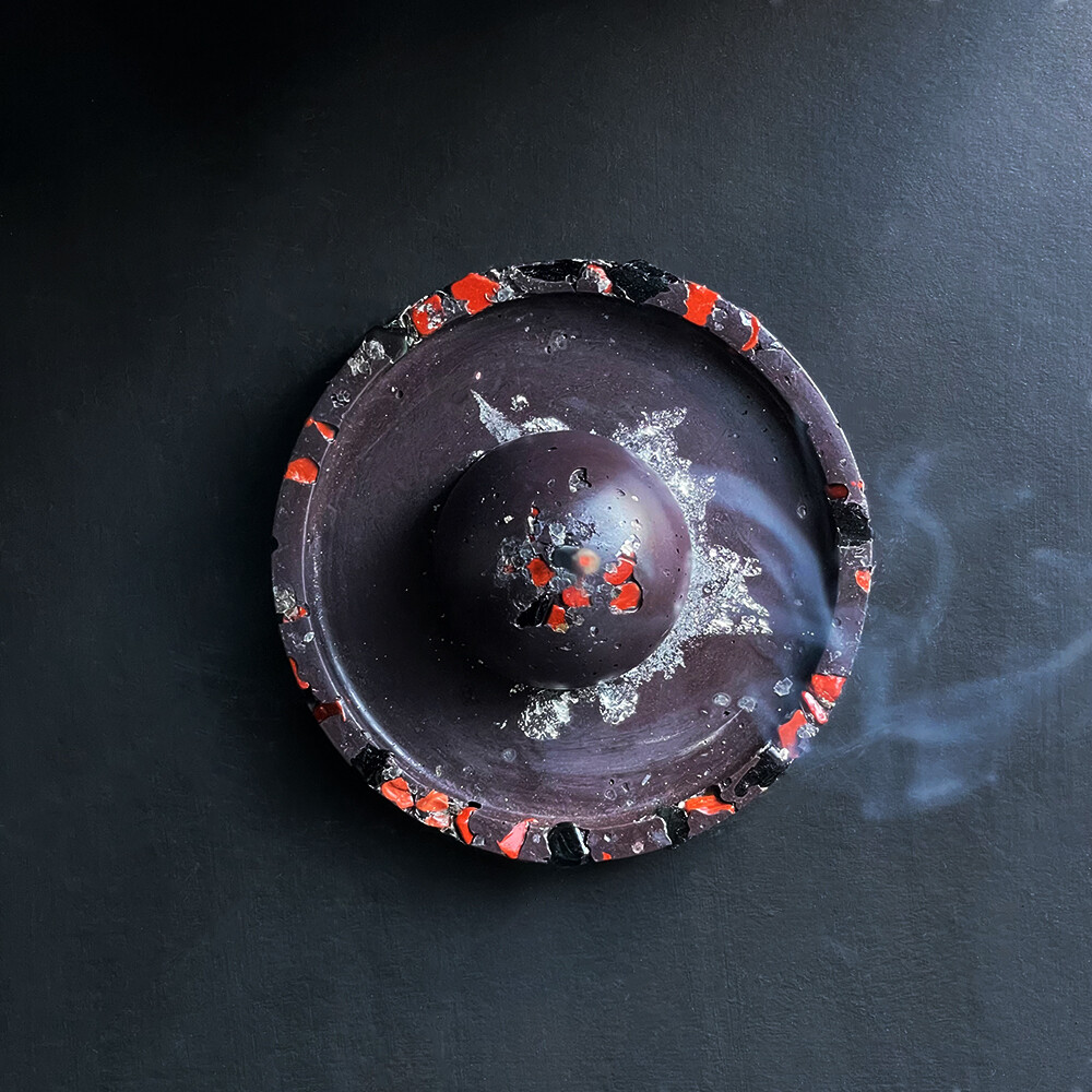 Purple Incense Burner with Obsidian, Red Jasper and Silver Leaf