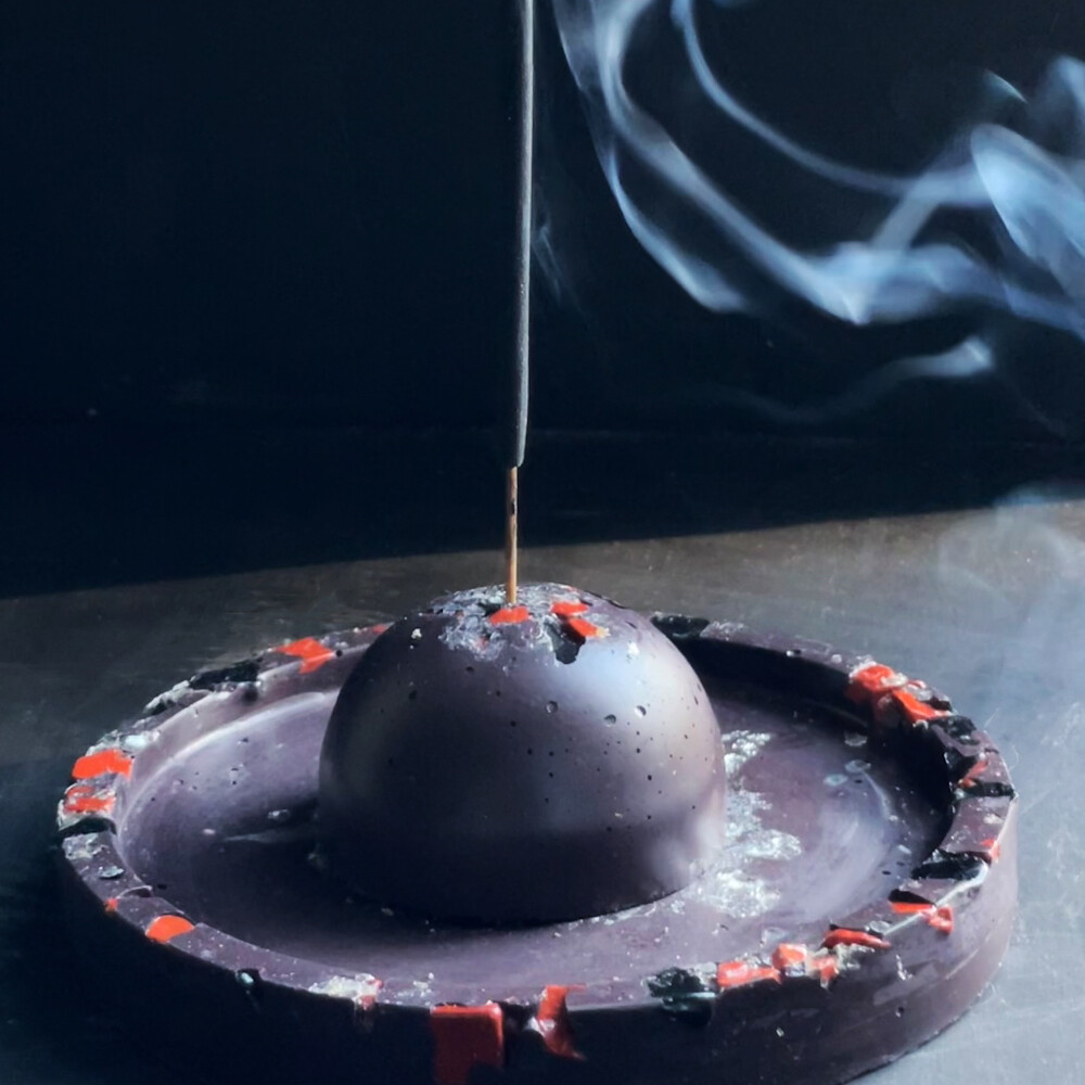 Purple Incense Burner with Obsidian, Red Jasper and Silver Leaf