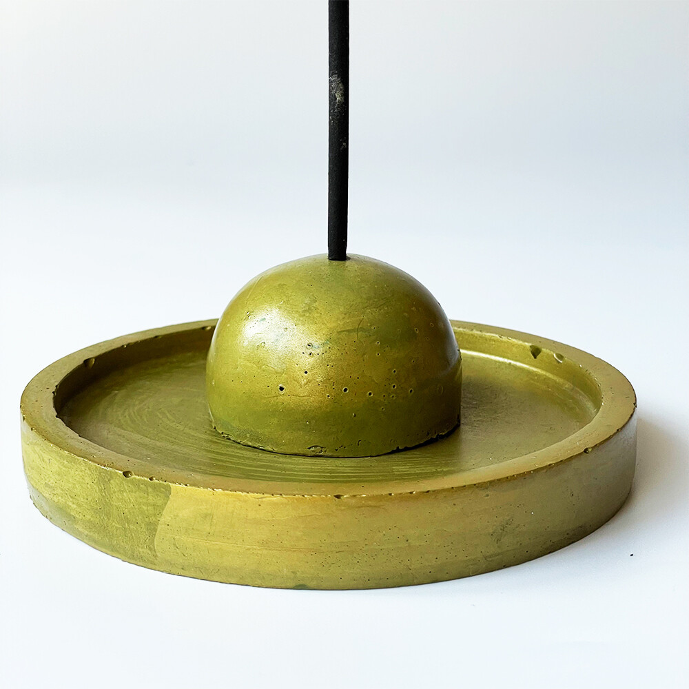 Green Incense Burner Infused with Gold Metallic Pigments