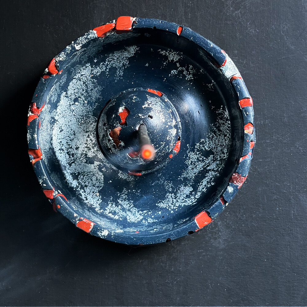 Blue Censer Bowl with Silver Leaf and Red Jasper