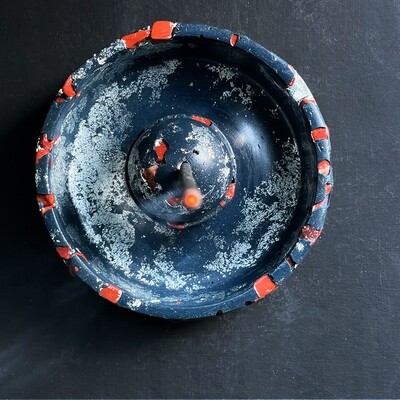 Blue Censer Bowl with Silver Leaf and Red Jasper