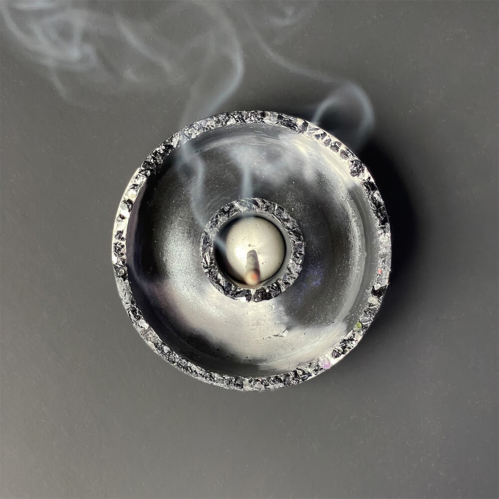 ​Black and White Censer Bowl with Black Tourmaline