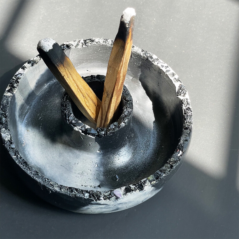 ​Black and White Censer Bowl with Black Tourmaline