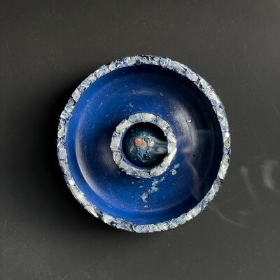 Blue Censer Bowl with Raw Clear Quartz Crystals