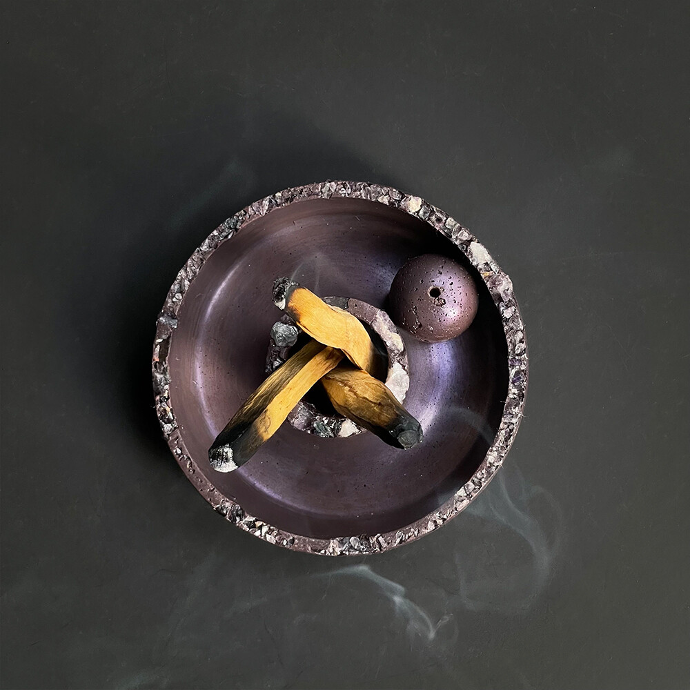 Purple Censer Bowl with Fluorite Crystals