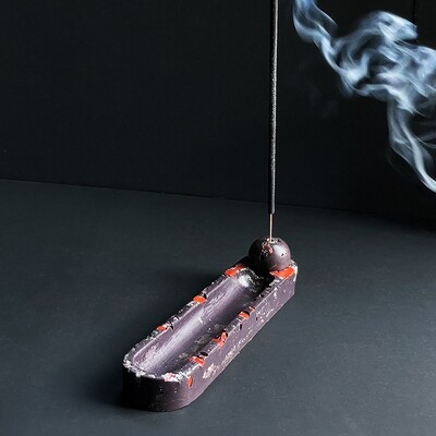 Purple Incense Burner with Red Jasper, Silver Leaf and Silver Mica