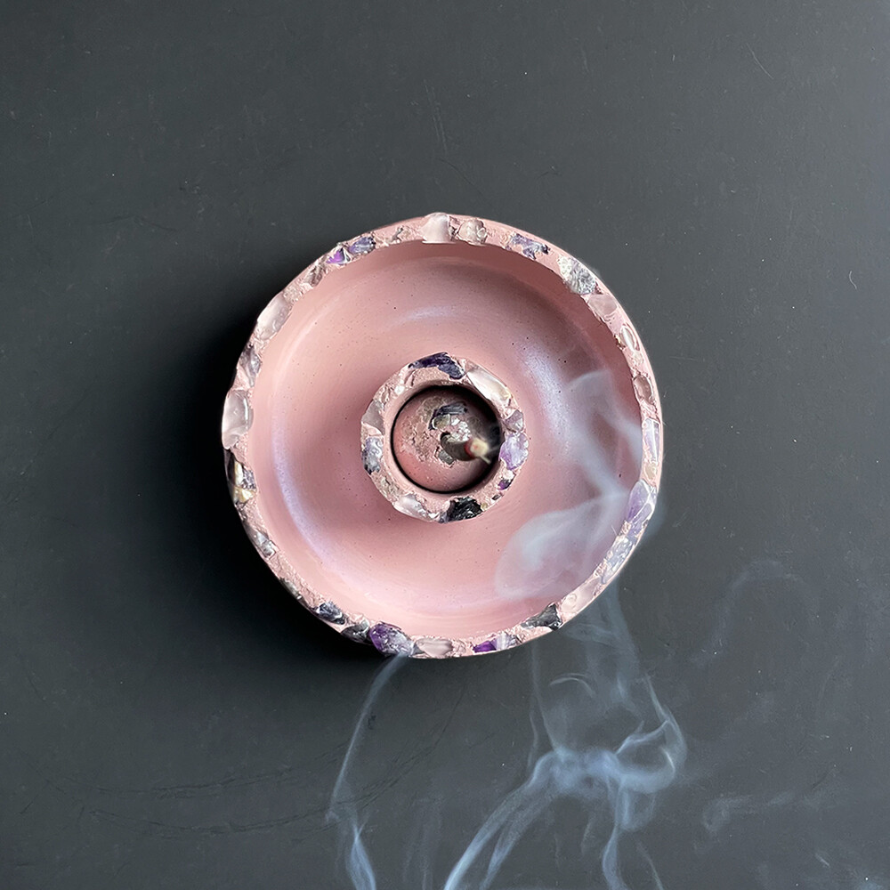 Lavender Censer Bowl with Fluorite and Clear Quartz Crystals
