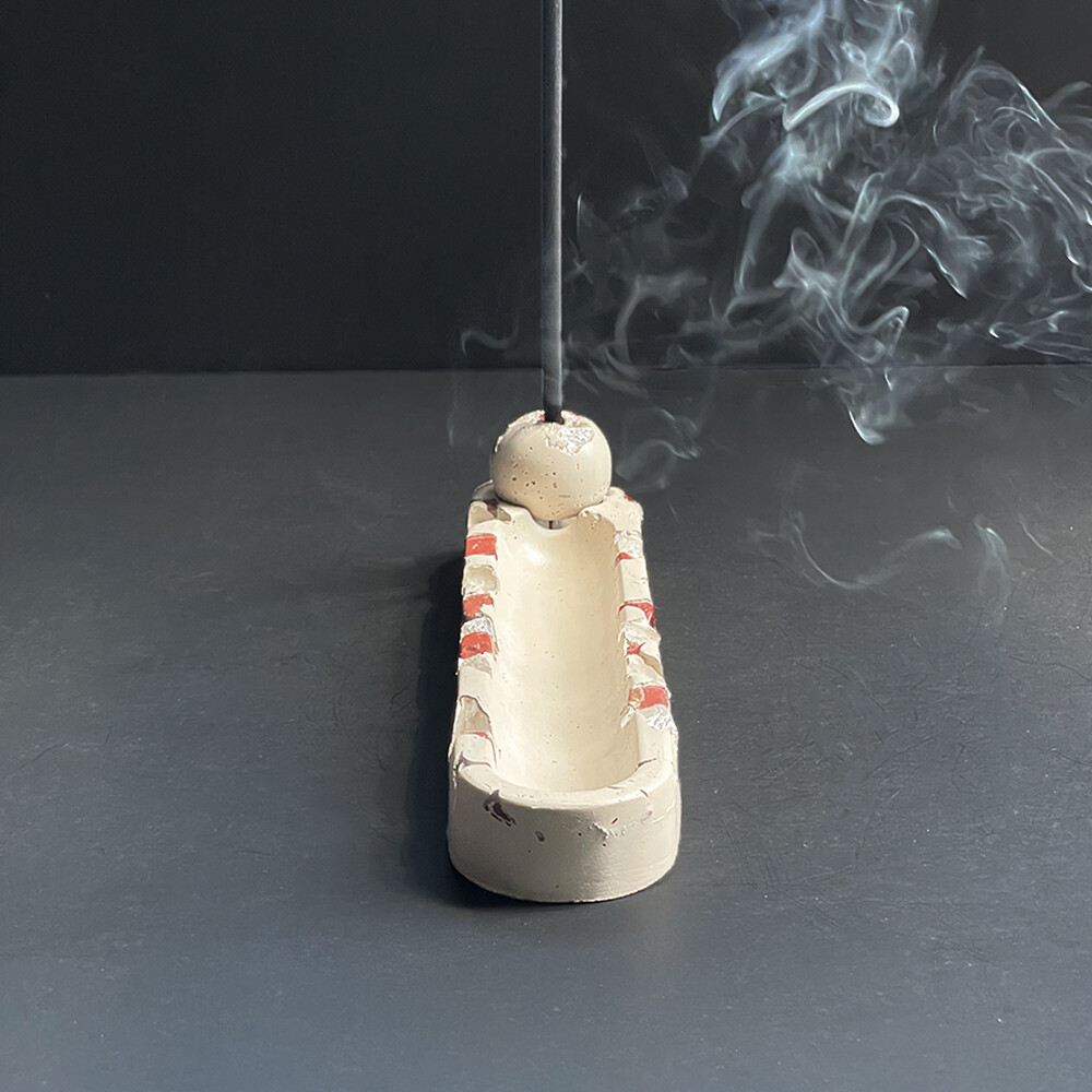 Beige Incense Burner with Red Jasper and Clear Quartz Crystals