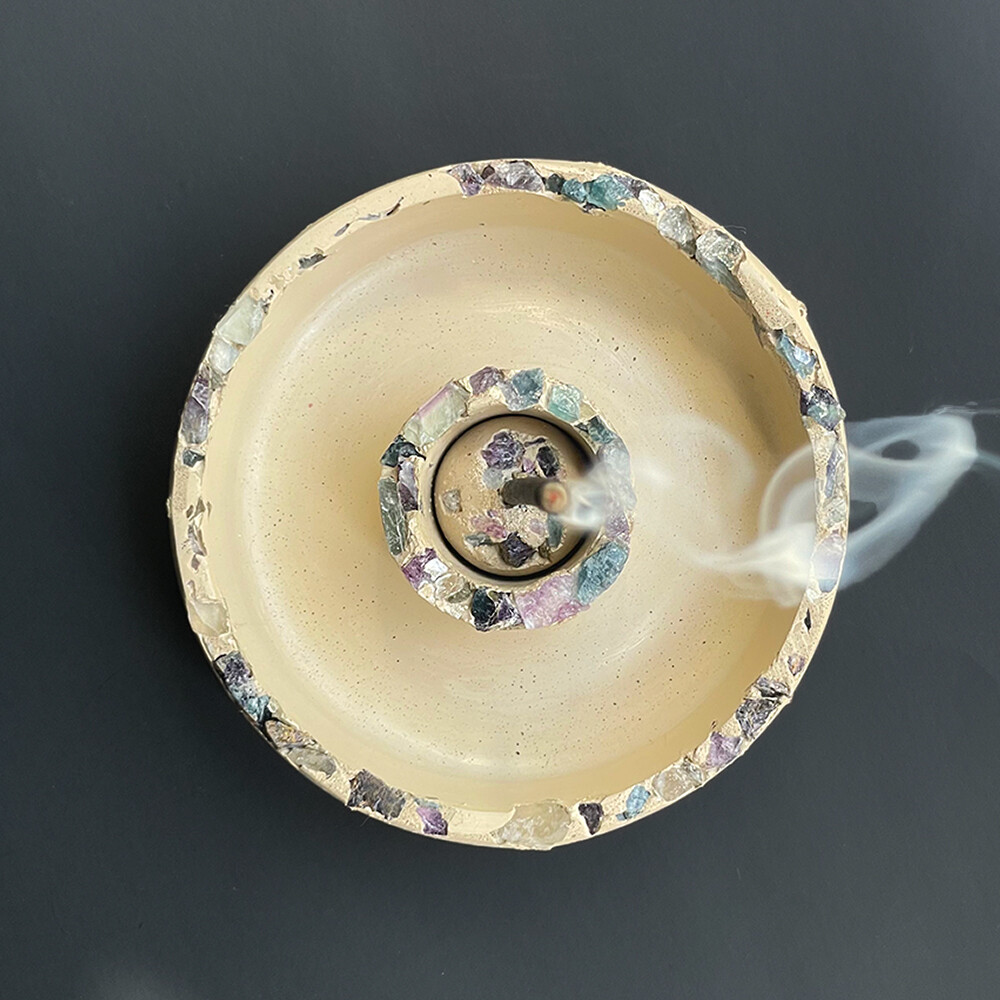 Beige Censer Bowl with Fluorite Crystals
