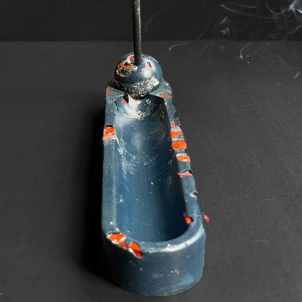 Blue Cement Incense Burner with Silver Leaf and Red Jasper