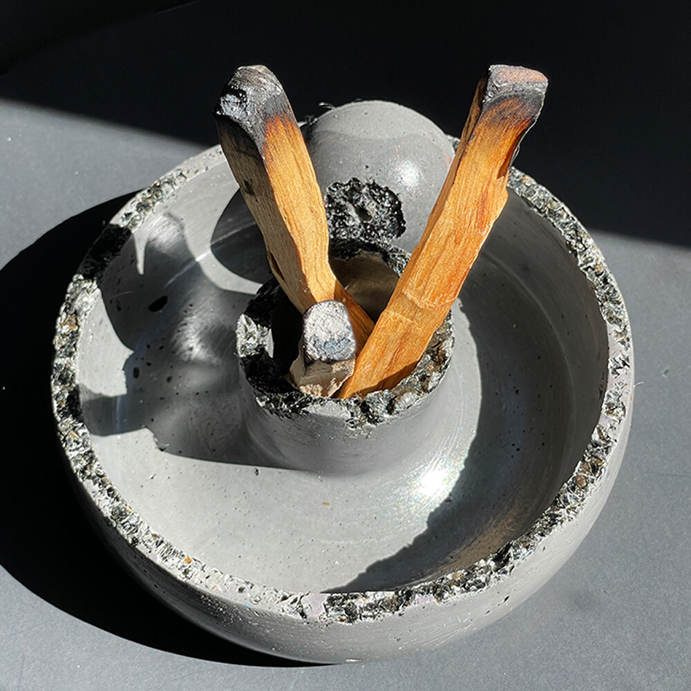 Gray Censer Bowl with Black Tourmaline and Silver Mica