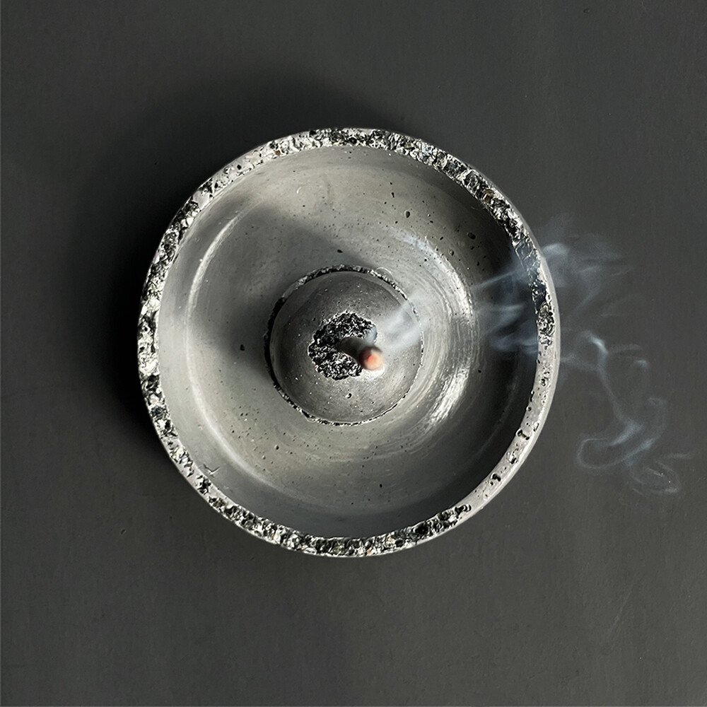 Gray Censer Bowl with Black Tourmaline and Silver Mica